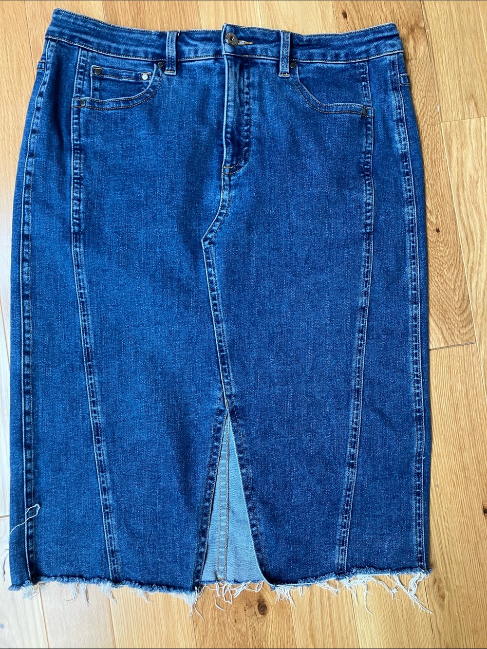 Universal Standard Dark Blue Straight-Leg Denim Skirt with Front Slit
